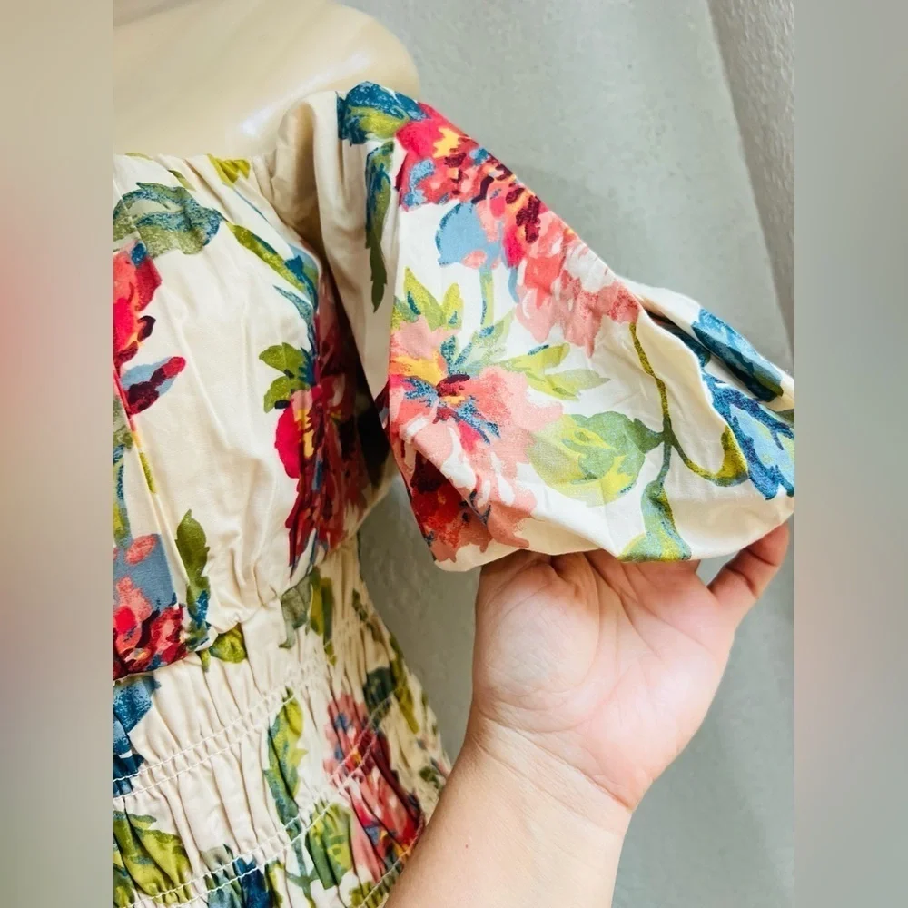 Abercrombie & Fitch Smocked Drop Waist Off Shoulder Floral Maxi Sundress NWT